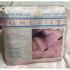 Vintage King Sheet Set 4 Piece Pink Lace Homeviews 1988 Made USA In Package